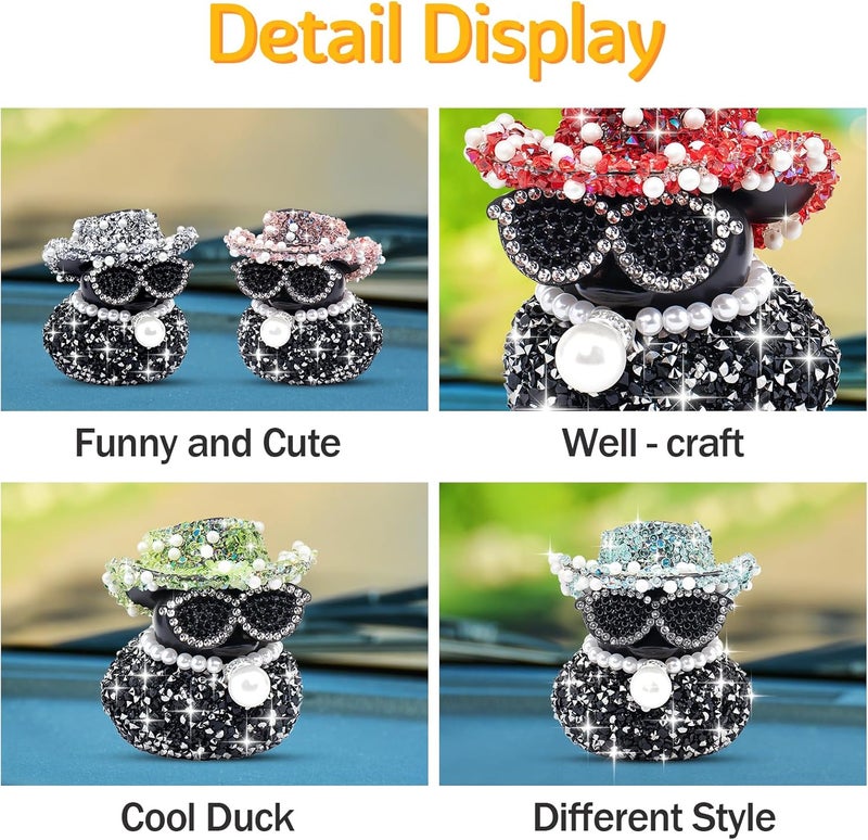 wonuu Black Diamond Rubber Duck Car Ornaments Funny Office Gifts Dashboard Decorations for Cool Car Accessories with Pink - Image 3